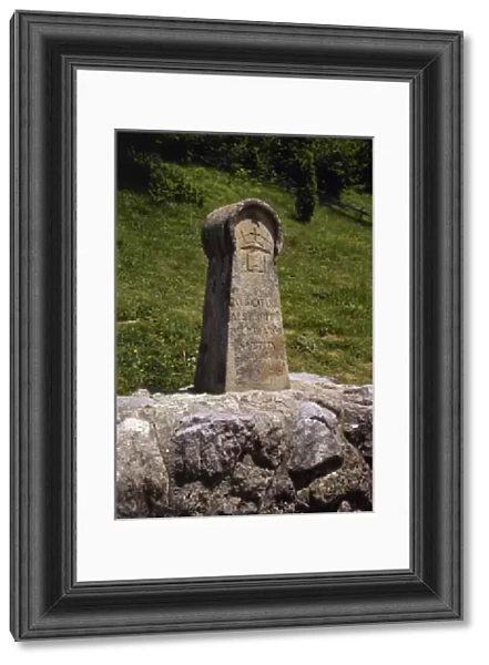 France. Medieval stele, erected in 1960, in memory of the Ca