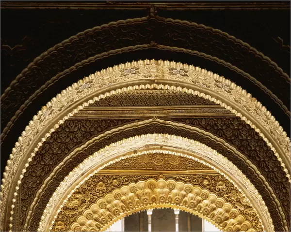 Spain. Granada. Alhambra. Royal Palace. Detail of stucco arc