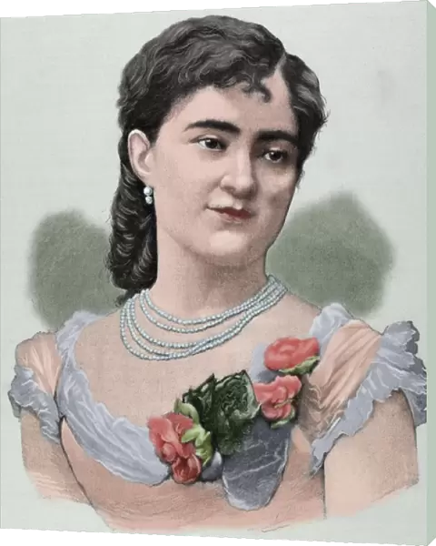Clotilde Cerda (1852-1926). Engraving. Colored