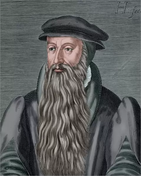 John Knox (1514-1572). Engraving. Colored