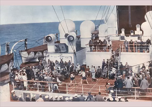 Boxing match on deck of a cruise ship, 1930s