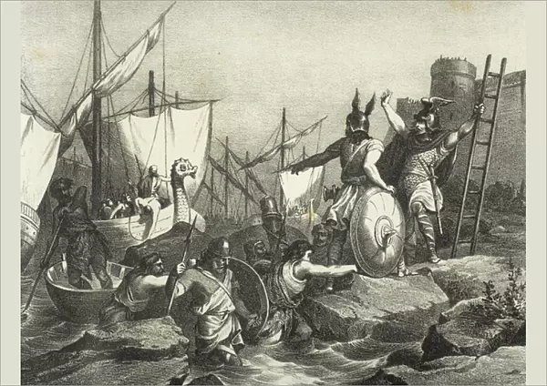 Sisebut (c. 565-621) landing in Tangier. Engraving