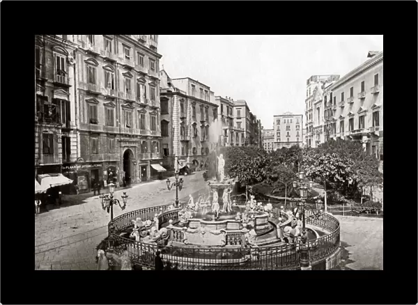 Philippo Rege Fountain in Naples, Italy, circa 1880s