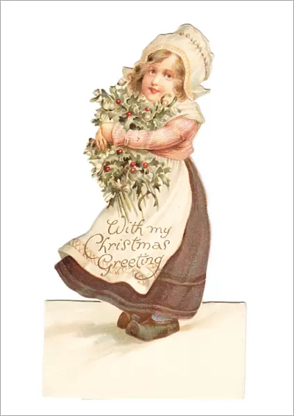 Dutch girl on a cutout Christmas card