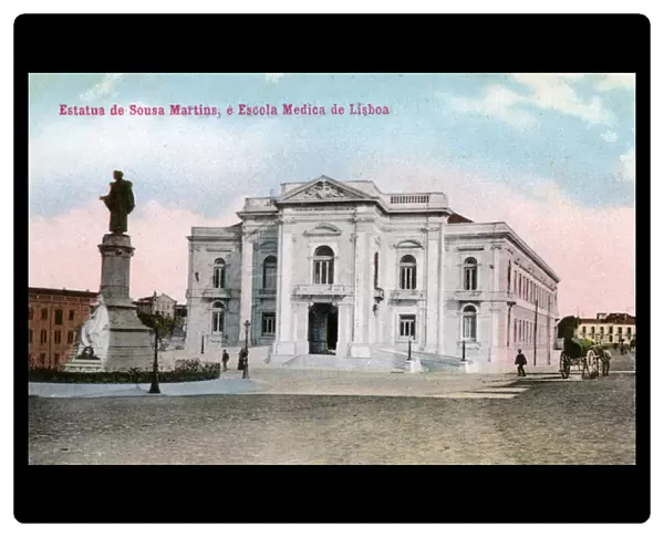 Statue of Sousa Martins and Medical School, Lisbon, Portugal