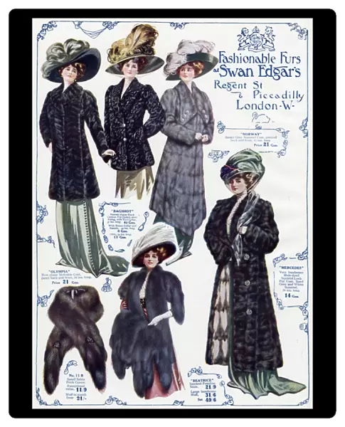 Advert for Swan & Edgars womens fur coats 1909