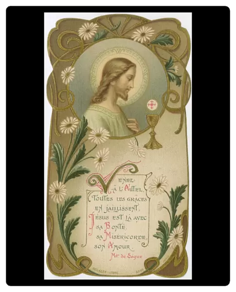 Chromolithograph Devotional Card - Portrait of Jesus