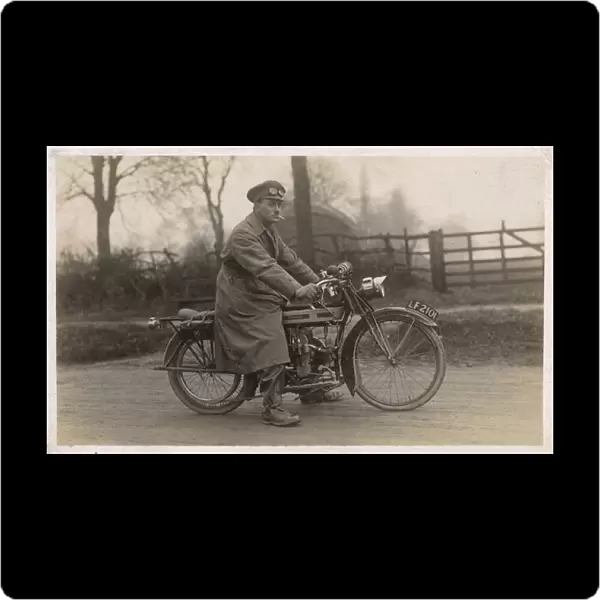 Despatch rider with Douglas motorcycle, WW1