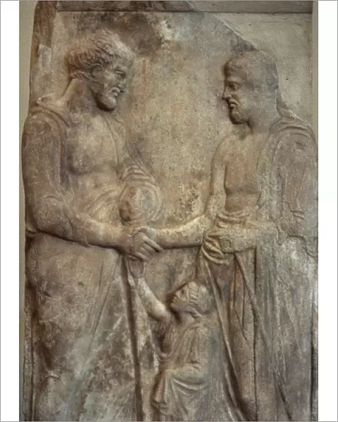 Handshake. Grave stele. Pentelic marble. Found in the Piraeu