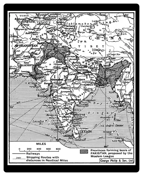 Proposed partition map of India and Pakistan