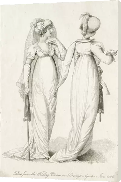 Two women in walking dresses, Kensington Gardens