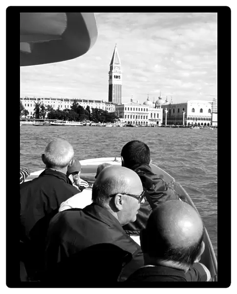 People on a boat off the coast of Venice, Italy