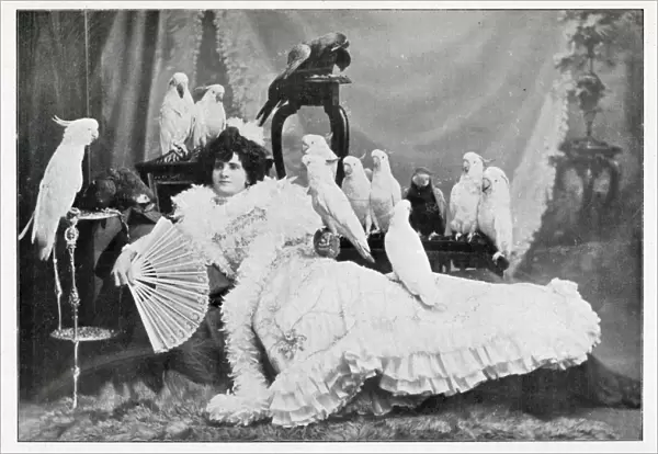 Madame Marzella with white cockatoos 1905