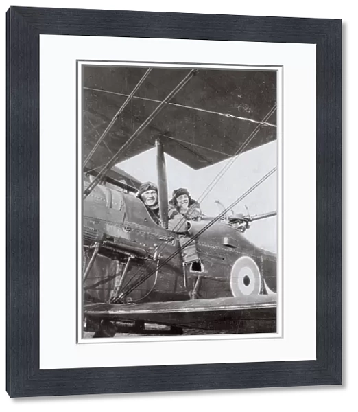 RFC crewmen in plane, Villeselve, Northern France, WW1