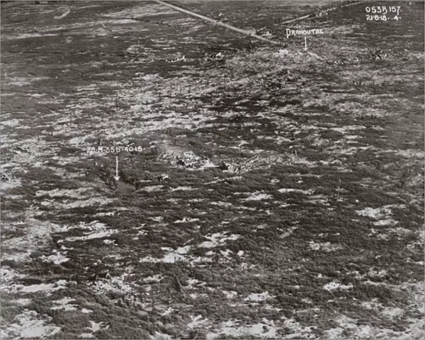 Aerial view, shelling near Dranoutre, Belgium, WW1
