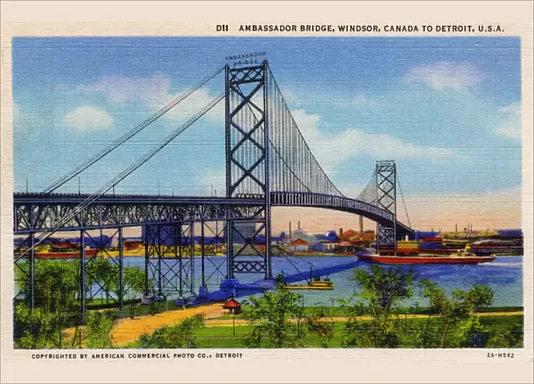 Ambassador Bridge between Windsor, Canada and Detroit, USA