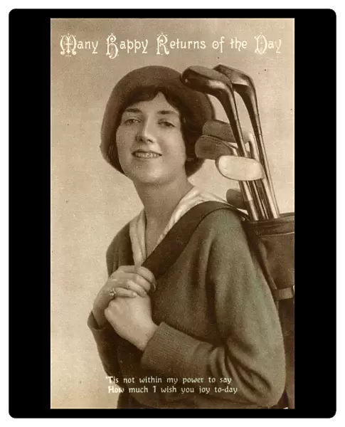Female Golfer on Birthday Greetings Postcard
