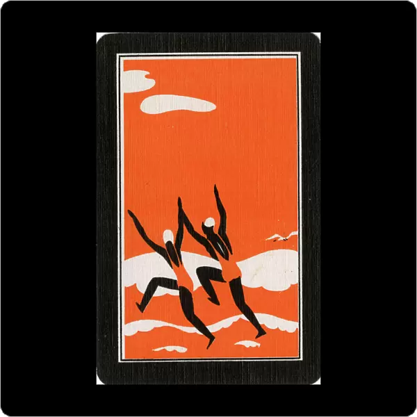 Playing Card Back - Bathers - Orange and White - Art Deco