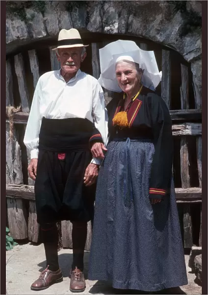 Old couple dressed in traditional costume near Dubrovnik