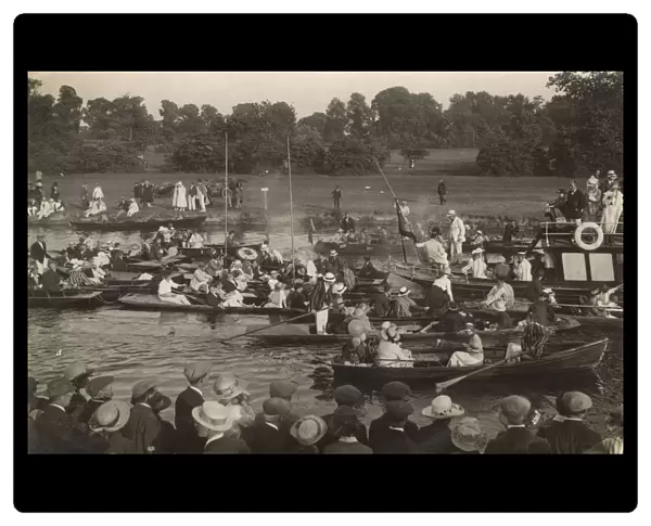 Jam of punts and rowing Boats - River Cam Regatta, Cambridge