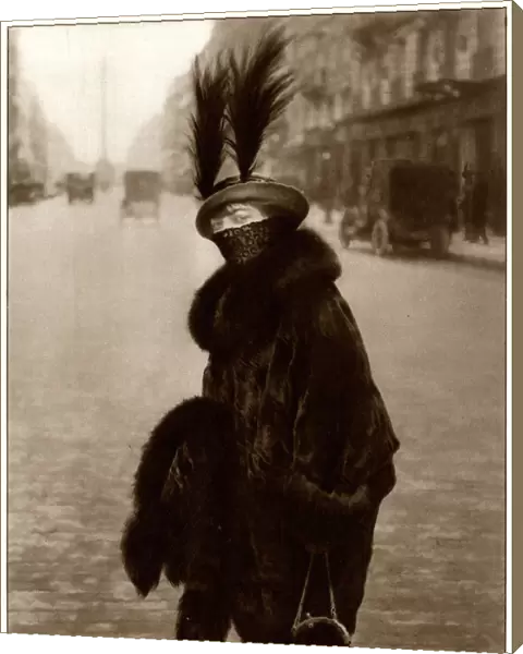 Parisian woman wearing toque hat with feathers 1914