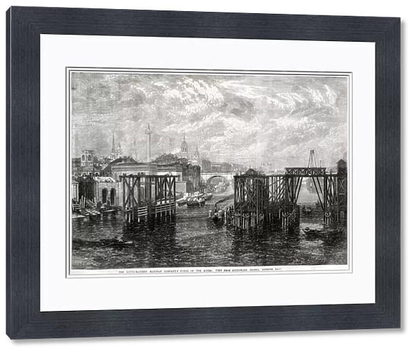 Construction of a new railway bridge, London 1864