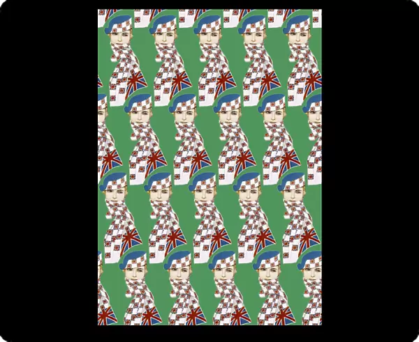 Repeating Pattern - Girl in Union Jack Flag Scarf, green