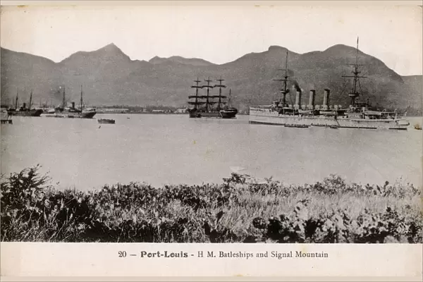 Mauritius - Port Louis - HM Battleships and Signal Mountain