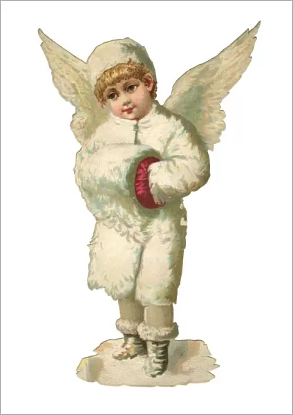 Victorian scrap, Snow Angel with a fur muff