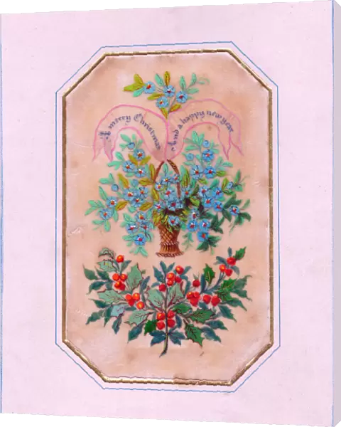 Flowers and holly on a Christmas and New Year card