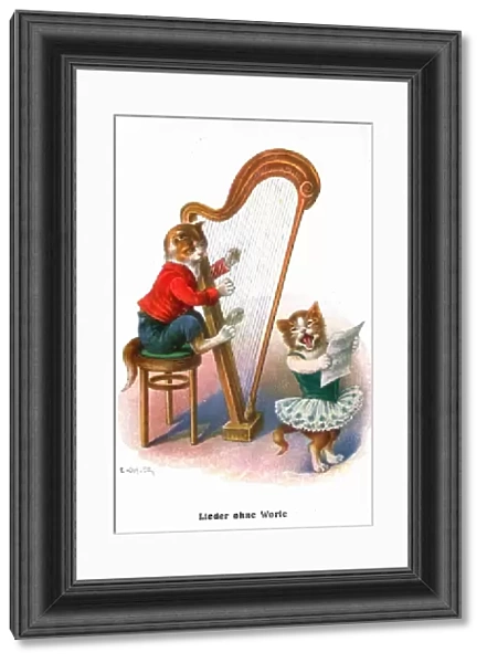 Two musical cats on a German greetings postcard