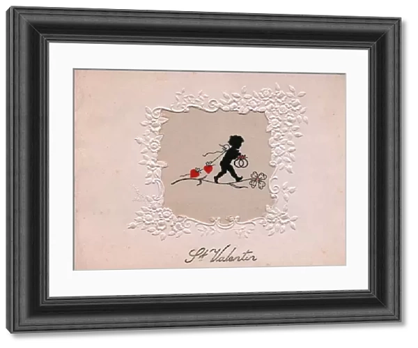 Silhouette of a cupid on a French Valentine card