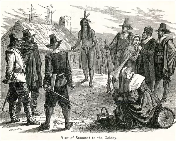Samoset Visits Pilgrims at Plymouth