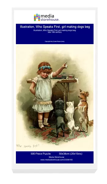 Illustration, Who Speaks First, girl making dogs beg