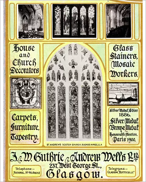 Advert, Guthrie & Wells, Stained Glass Windows, Glasgow
