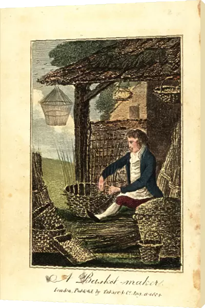 Basket maker weaving a basket from willow