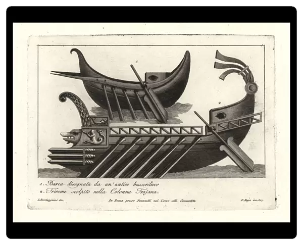 Roman trireme and boat