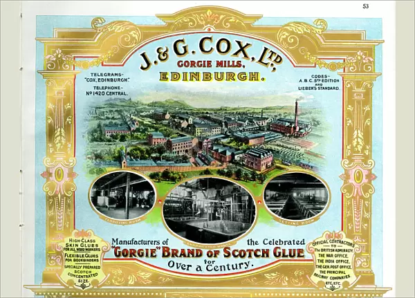 Advert, J & G Cox Ltd, Gorgie Mills, Edinburgh, Scotland