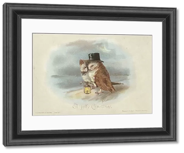 Victorian Greeting Card - Owls with Lantern