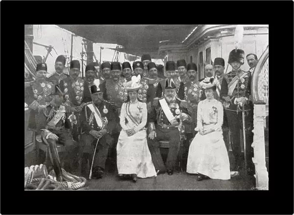 The visit of the Shah of Persia to Britain - meeting the Royal family at Portsmouth on 20