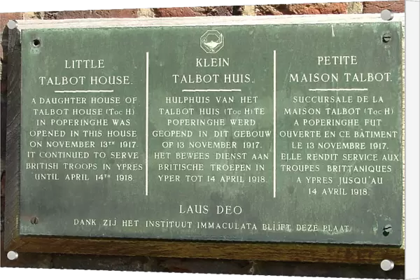 Memorial Plaque for Little Talbot House - Ypres, Belgium