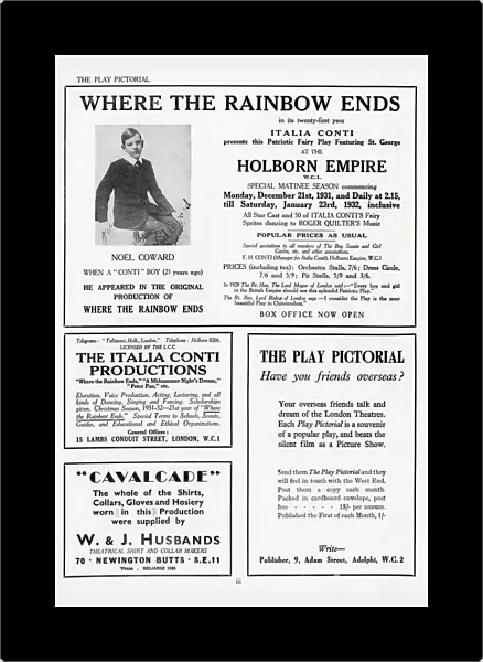 Page from a 1931 issue of Play Pictorial with an advertisement showing Noel Coward