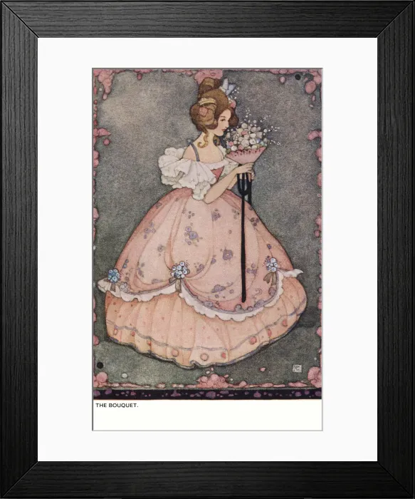 Framed Print : Art Nouveau Print: Young Lady in Crinoline Holding Bouquet Framed Print : Art Nouveau Print: Young Lady in Crinoline Holding Bouquet