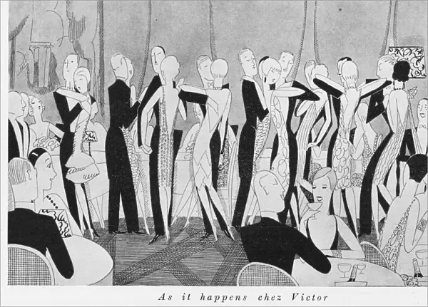 Sketch by Fish showing dancing at Chez Victor s, London