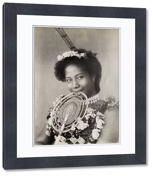 Pacific Islands, Oceania: portrait of a young woman, fan