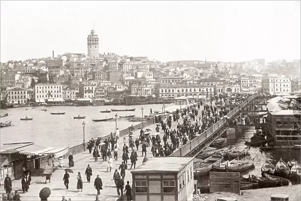 Galata Bridge, Constantinople (Istanbul) Turkey. c. 1890 s