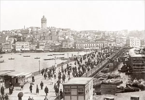 Galata Bridge, Constantinople (Istanbul) Turkey. c. 1890 s