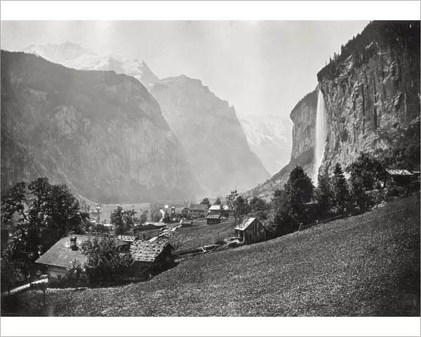 Vintage late 19th century photograph - Laurebrunnen and the Staubbach Waterfall