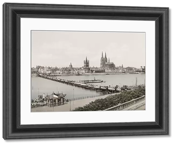 Vintage 19th century photograph: city of Koln, Cologne, pontoon bridge of baots