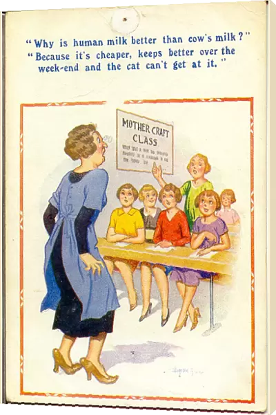 Comic postcard, Mother craft class for girls Date: 20th century